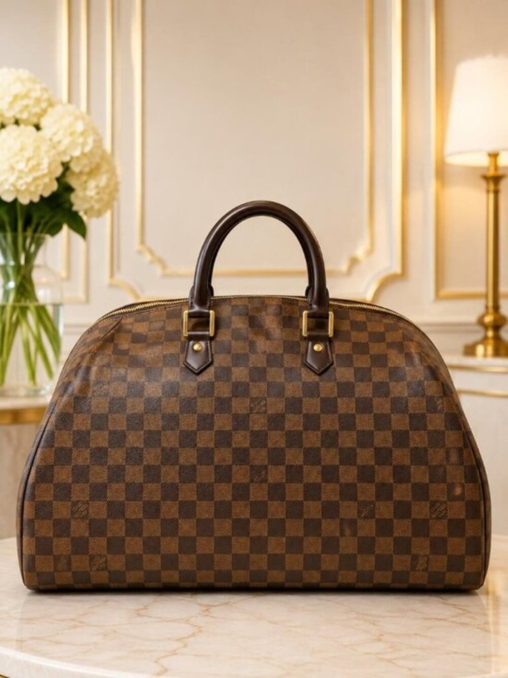 Authentic Louis Vuitton Riviera GM Damier Ebene Travel Bag Duffel Boston Bag